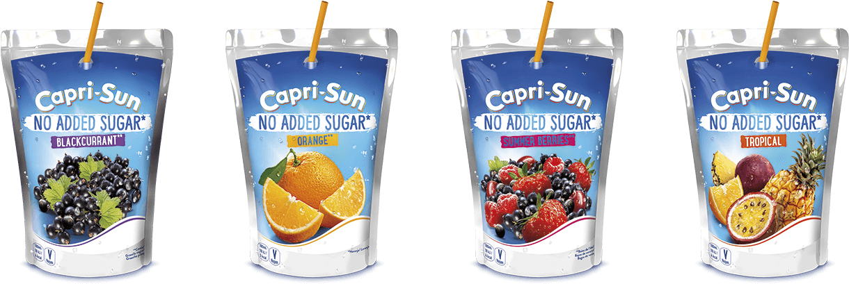 Capri Sun No Added Sugar Flavors Lineup PNG
