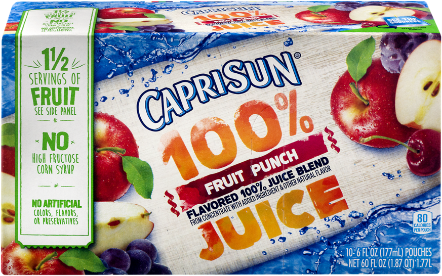 Capri Sun100 Percent Fruit Punch Juice Packaging PNG