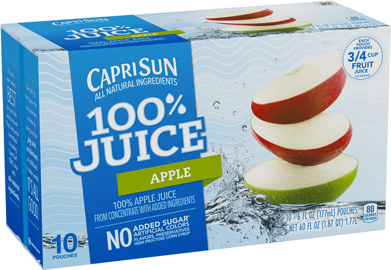 Capri Sun100 Percent Juice Apple Packaging PNG