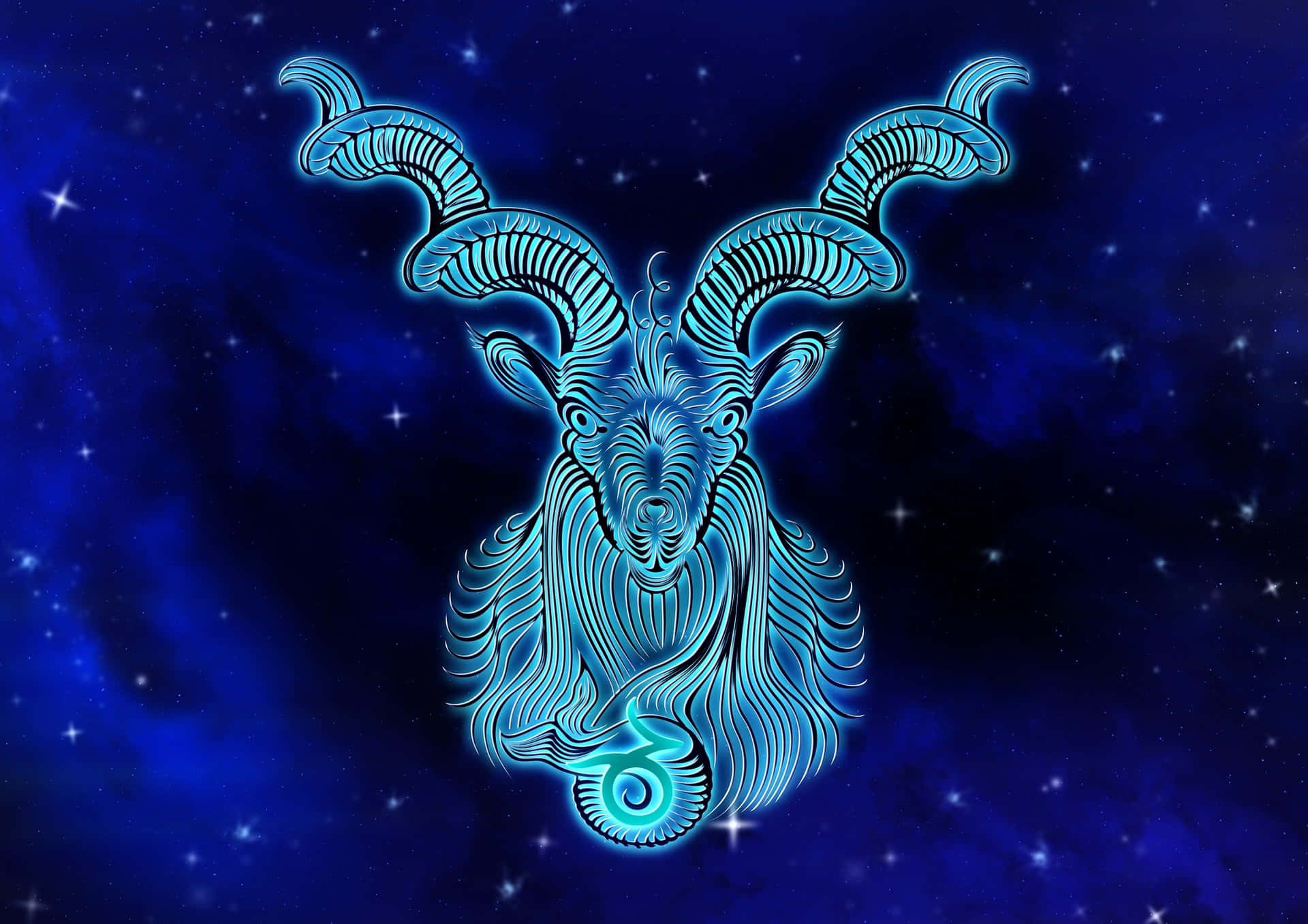 A Goat With Horns On A Blue Background