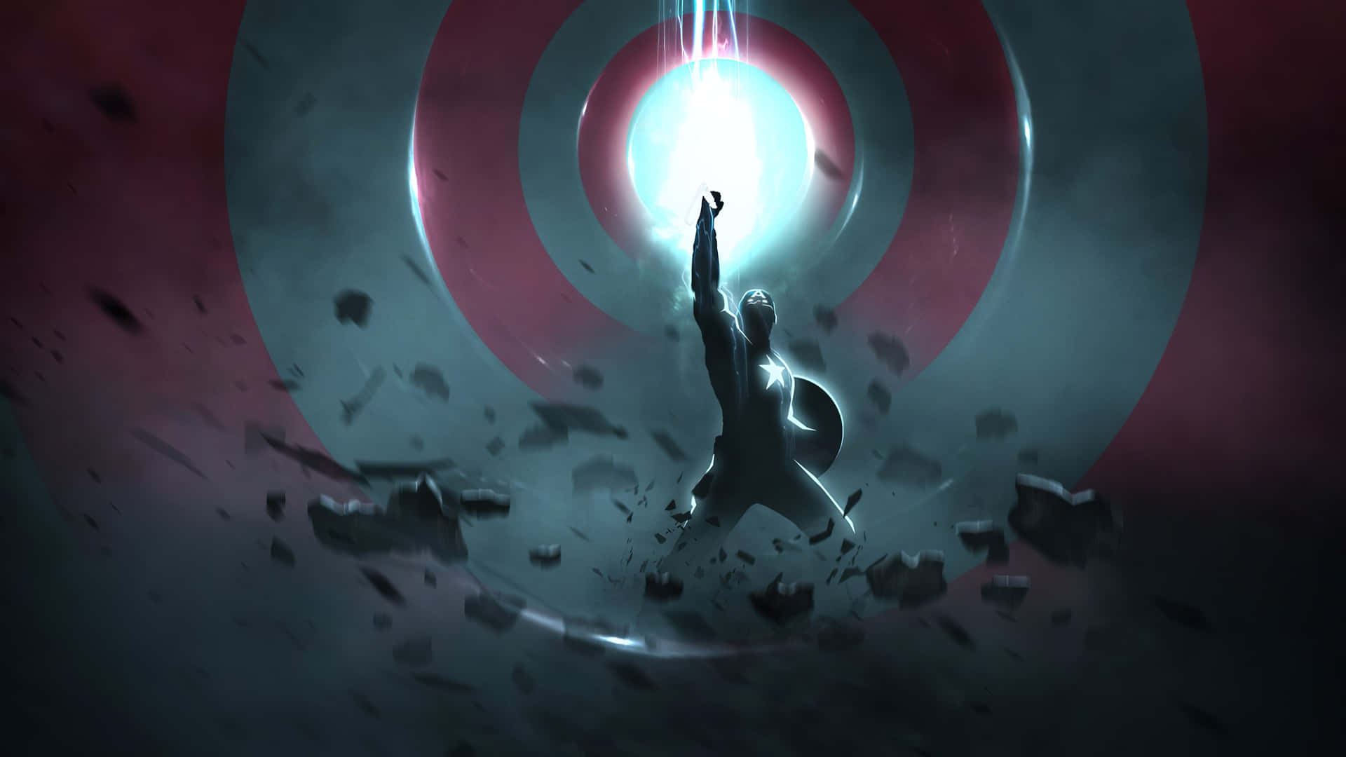 Captain America Wielding Mjölnir Silhouette Background