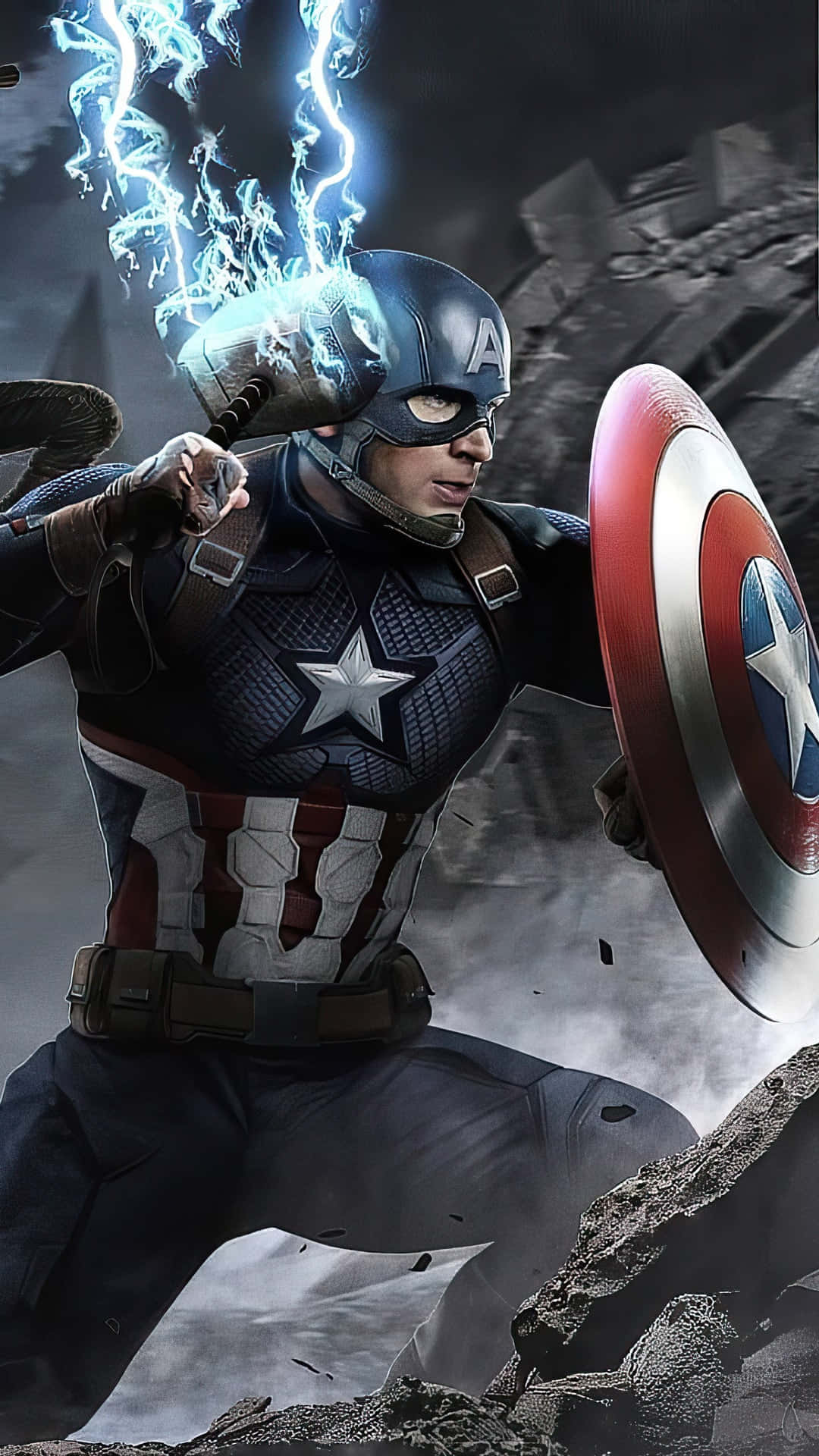 Ilustraciónde Fondo Del Capitán América Empuñando Mjölnir.