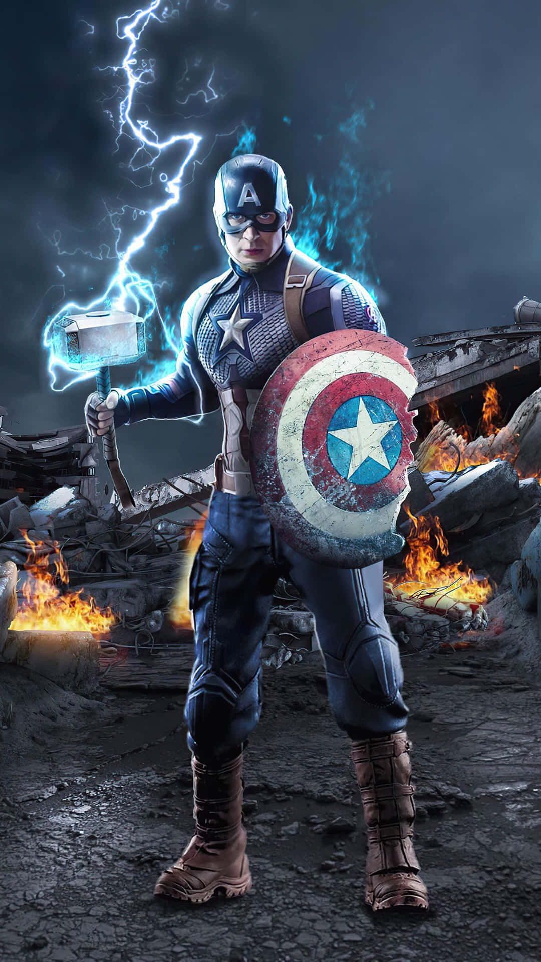 Captain America Med Mjölnir Fuld Skud Baggrund