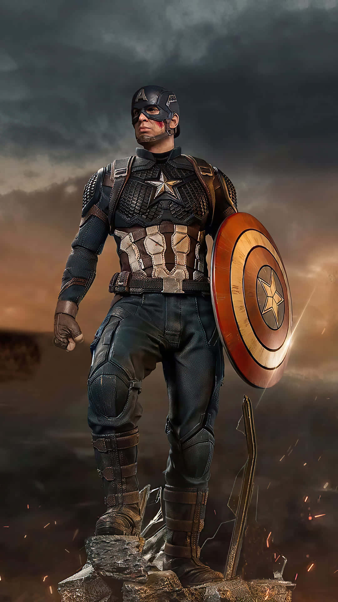 Sfondocon L'immagine Di Un Action Figure Di Captain America In Un Piano Di Ripresa Lungo.