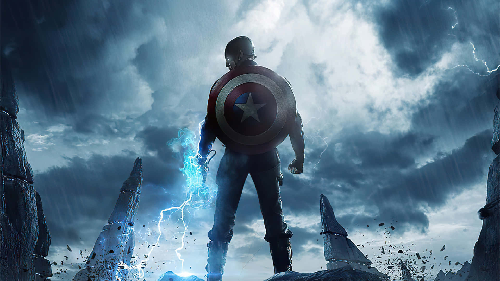 Worthy Captain America Holding Mjölnir Background