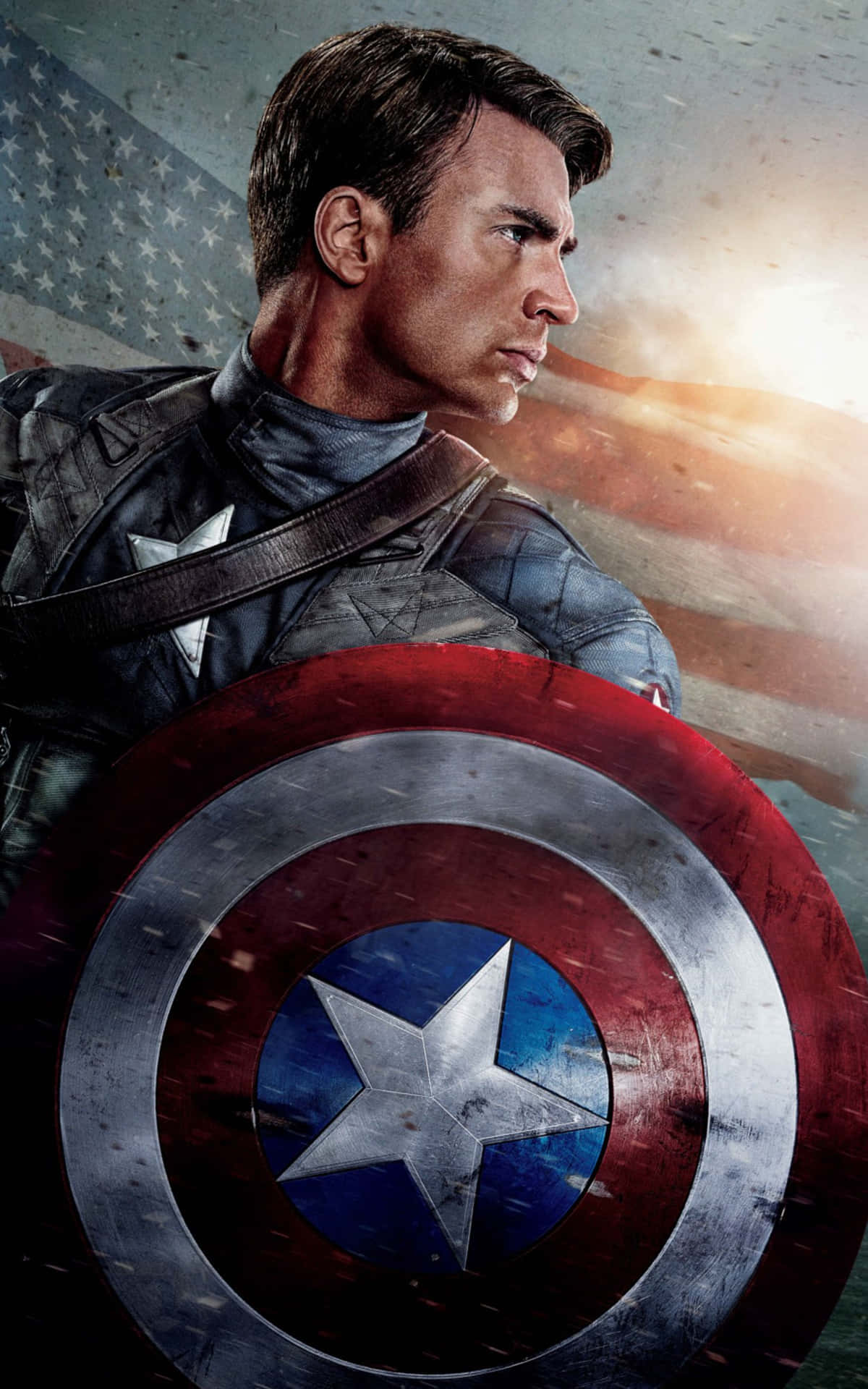 MCU Superhero Captain America The First Avenger With Shield Background