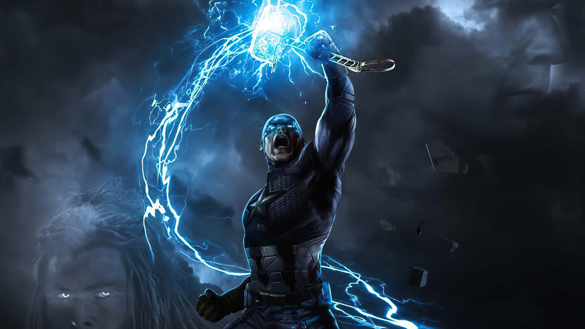 Badass Captain America Wielding Mjölnir Fanart Background