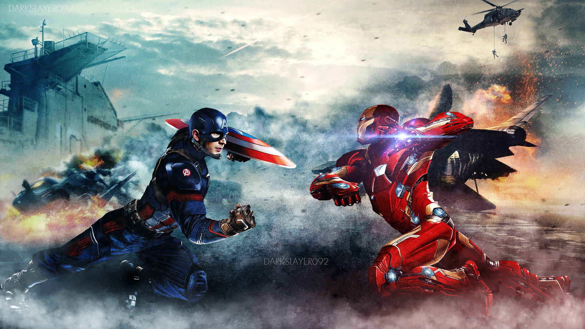 Captain America Civil War Fire And Smoky Background Wallpaper