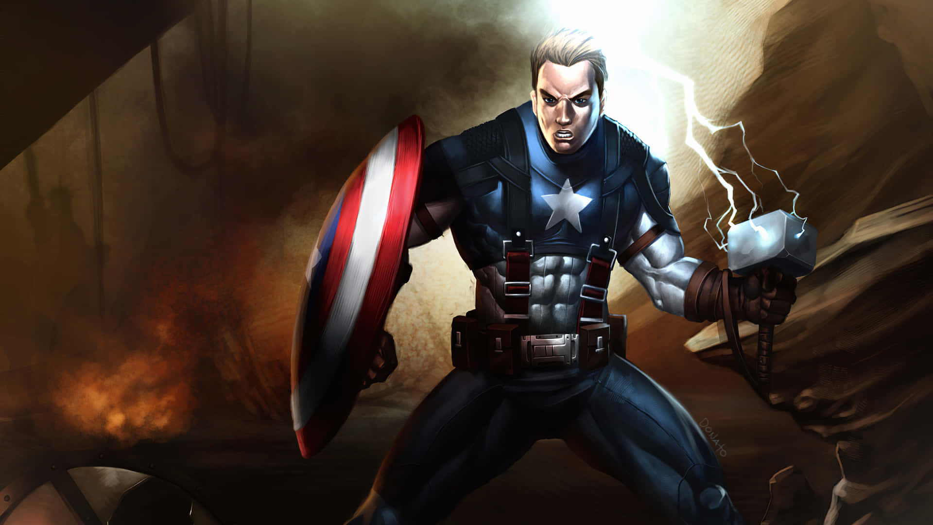 Uniscitialla Battaglia Con Lo Sfondo Del Desktop Di Captain America. Sfondo