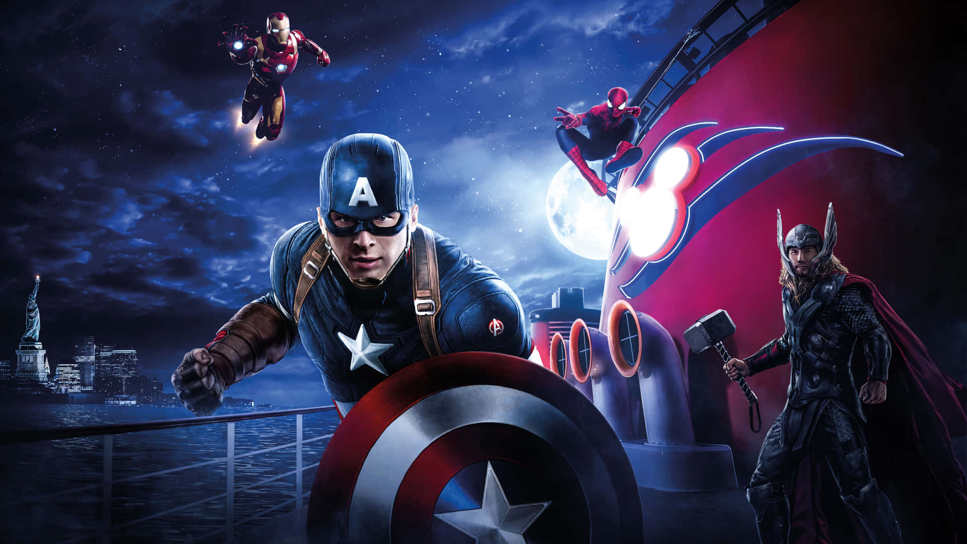 Gedig I Kast Med Handlingen Med Denna Slående Captain America-skrivbordsbakgrund. Wallpaper
