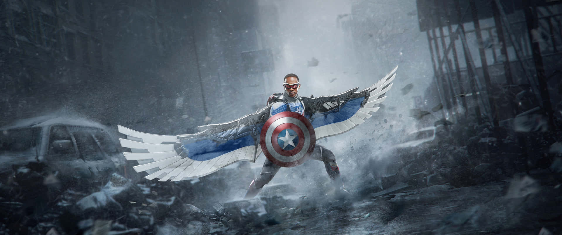 Captain America Desktop Falcon Holding Shield Wallpaper
