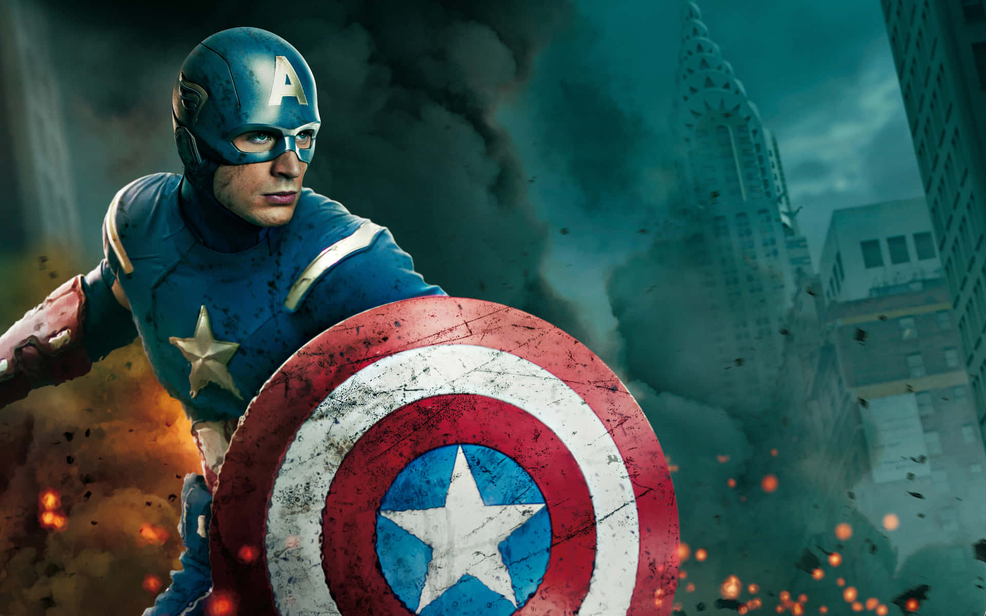 Bliv med Marvel Helte, som du udforsker smukke Captain America Desktop tapet. Wallpaper