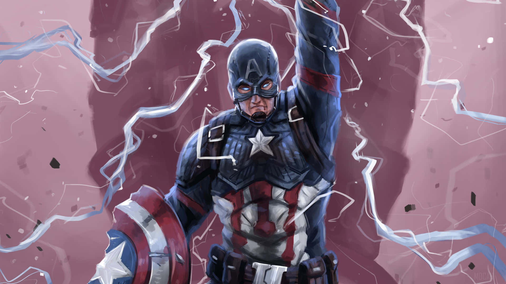 Captain America Desktop Broken Shield Lightning Pink Wallpaper