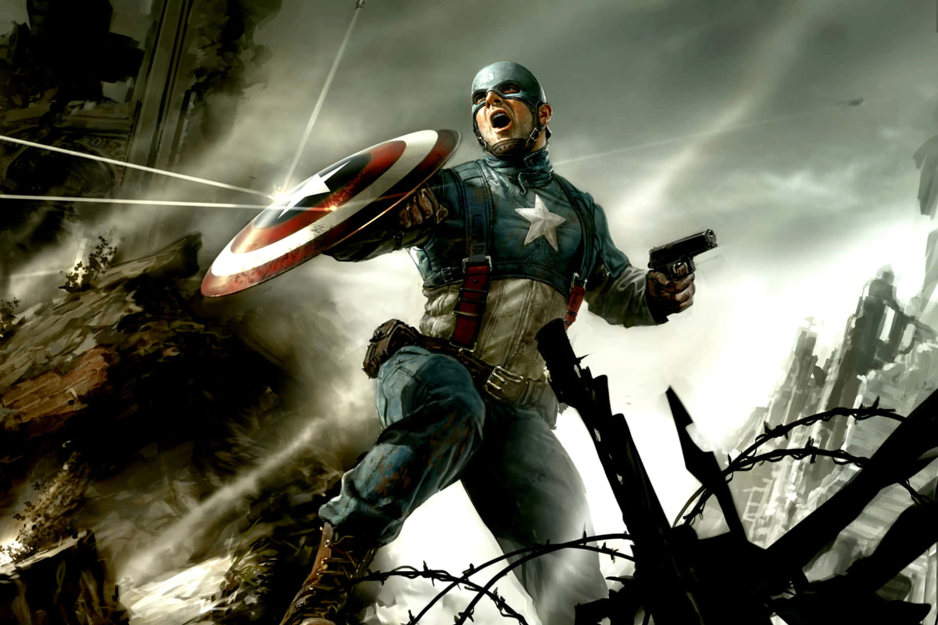 Start din dag på Superhelt måde med en Captain America Skrivebordsbaggrund Wallpaper