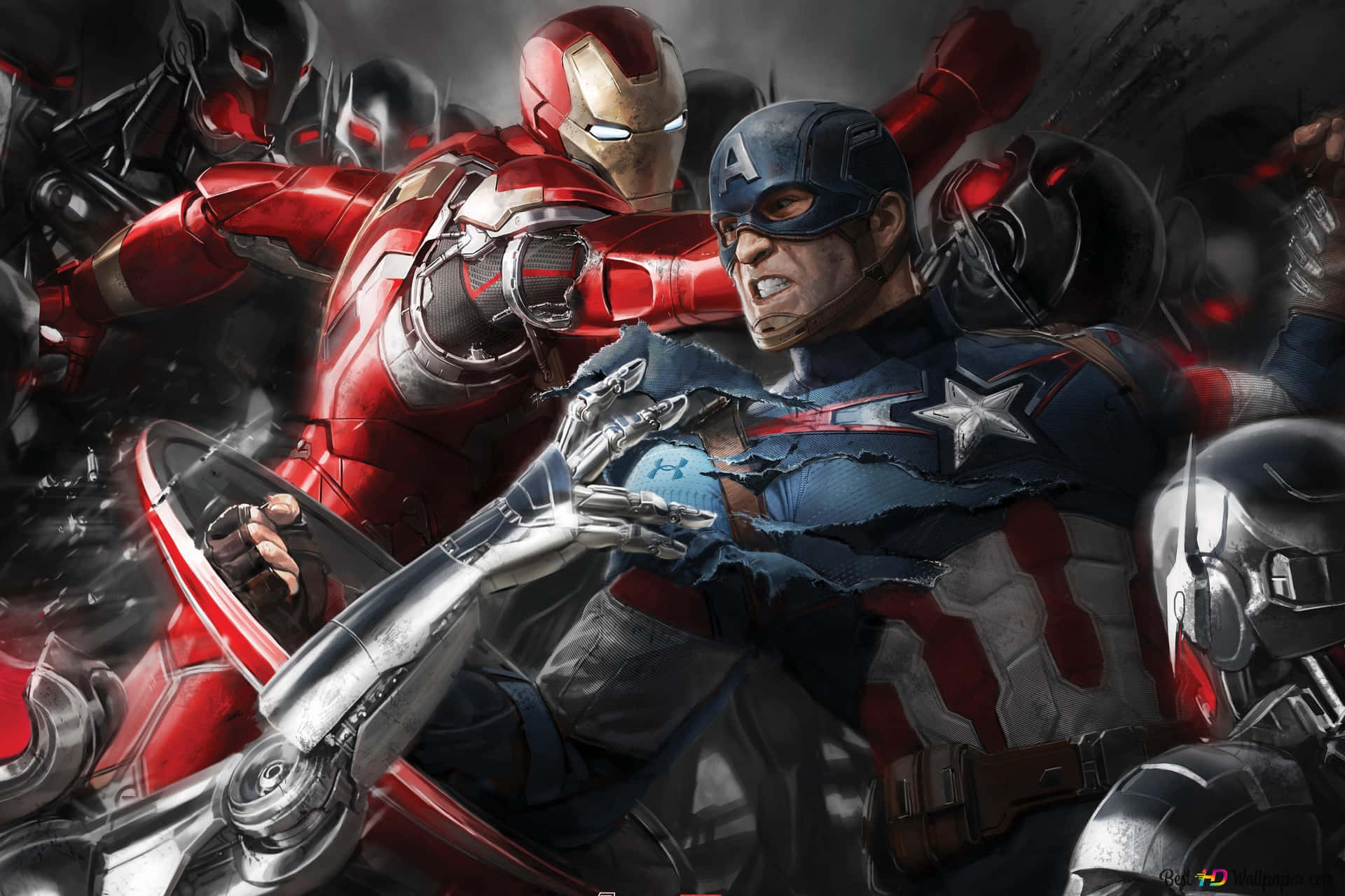 Captain America Desktop Fighting With Ironman Wallpaper
