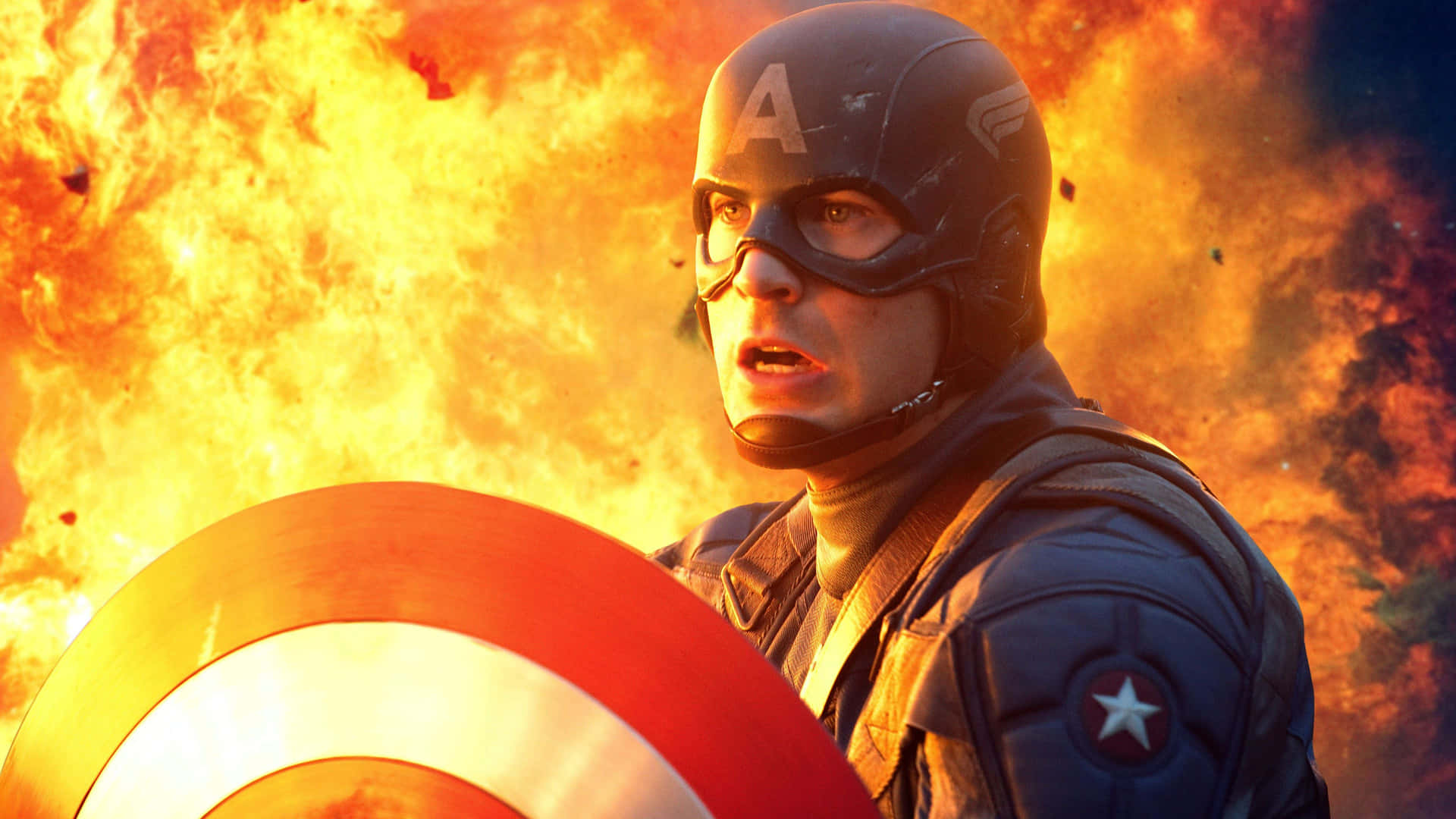 Captain America Desktop Fire Explosion Behind Wallpaper
