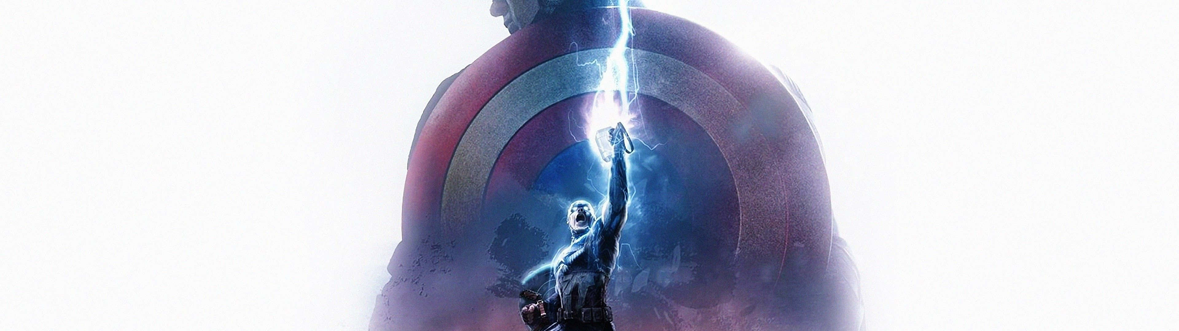 Vær patriotisk og inspireret den 4. juli med Captain America Dual Screen Wallpaper! Wallpaper