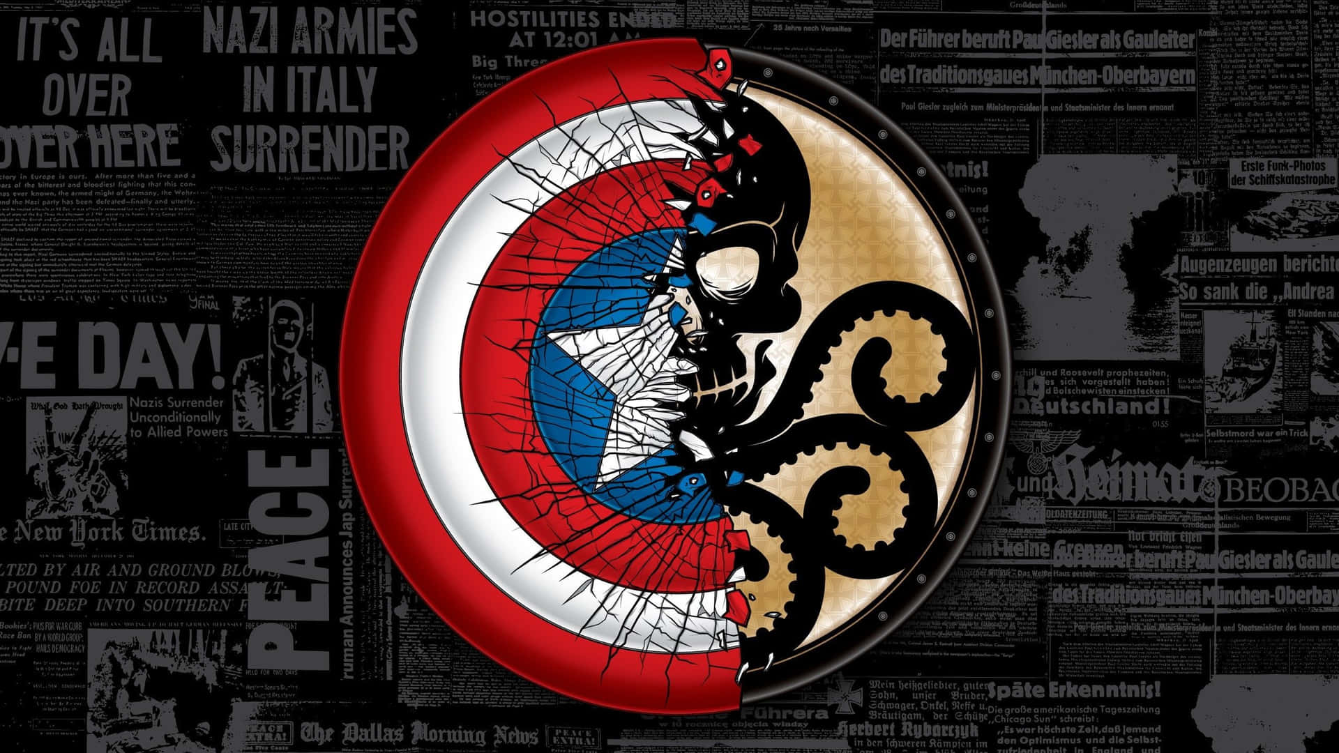 Dosescudos De Capitán América Que Representan El Poder Del Bien. Fondo de pantalla