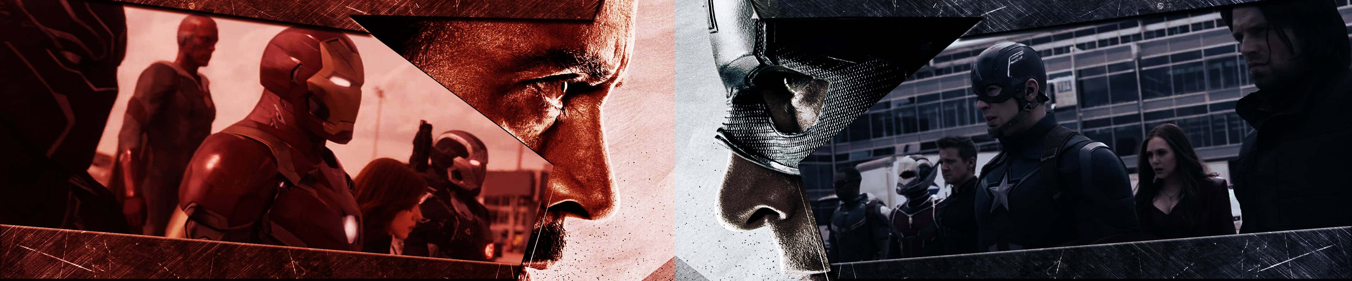 Ironman Och Captain America Dual Screen Ansikte Mot Ansikte. Wallpaper