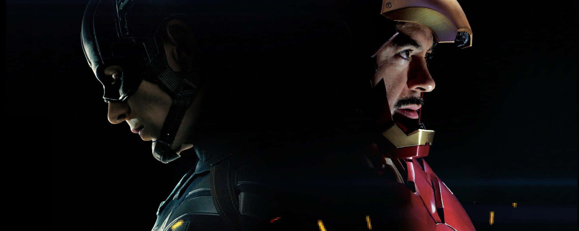 Capitánamérica De Pantalla Dual Con Iron Man. Fondo de pantalla