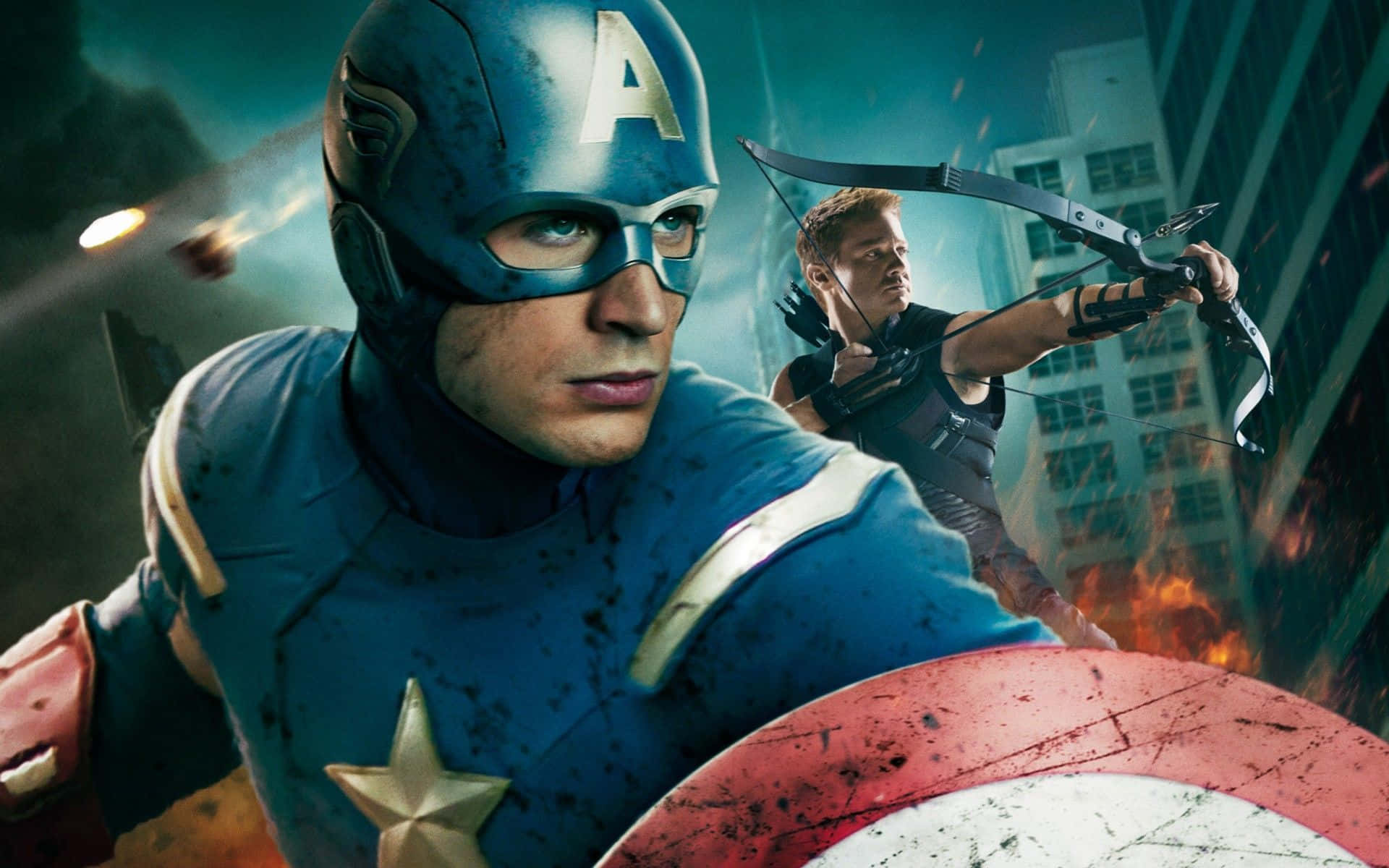 Capitánamérica En Pantalla Dual - Momento De Batalla Épica. Fondo de pantalla