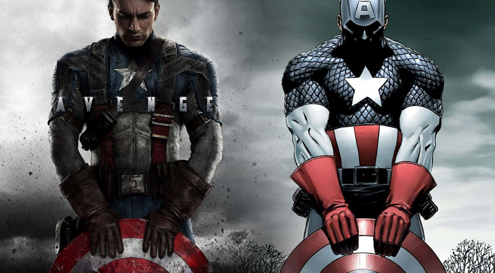 Levende handling og tegneserie Captain America dobbelt skærm tapet Wallpaper