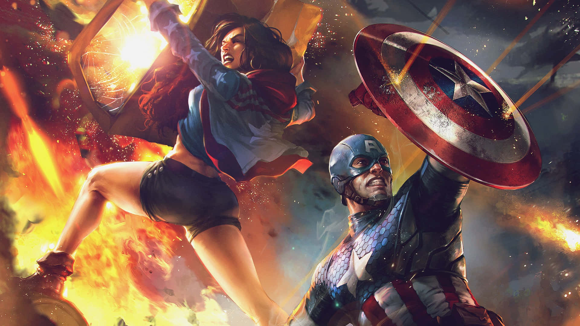 Vivil'azione Di Captain America In Un'epica Risoluzione Dual-screen! Sfondo