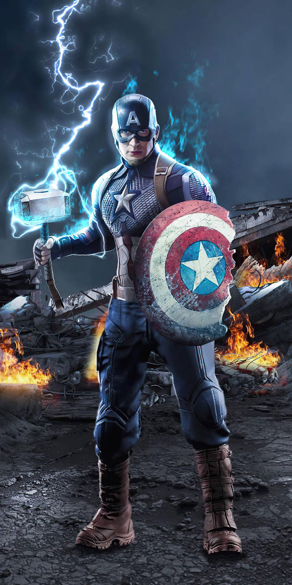 Captain America Mobile Burning Surroundings Background