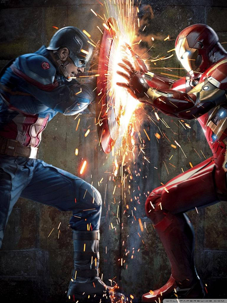 Captain America Mobile Fighting Iron Man Background