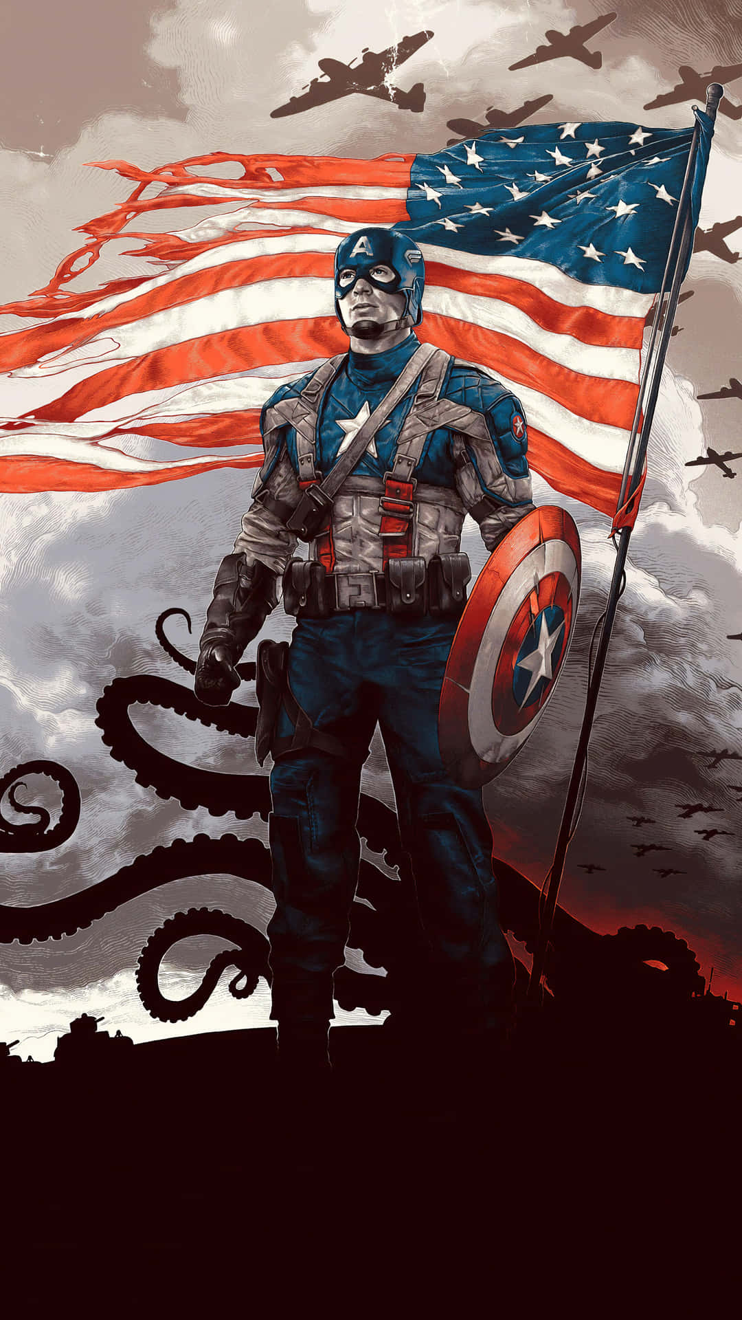Captain America Octopus Background Movie Wallpaper