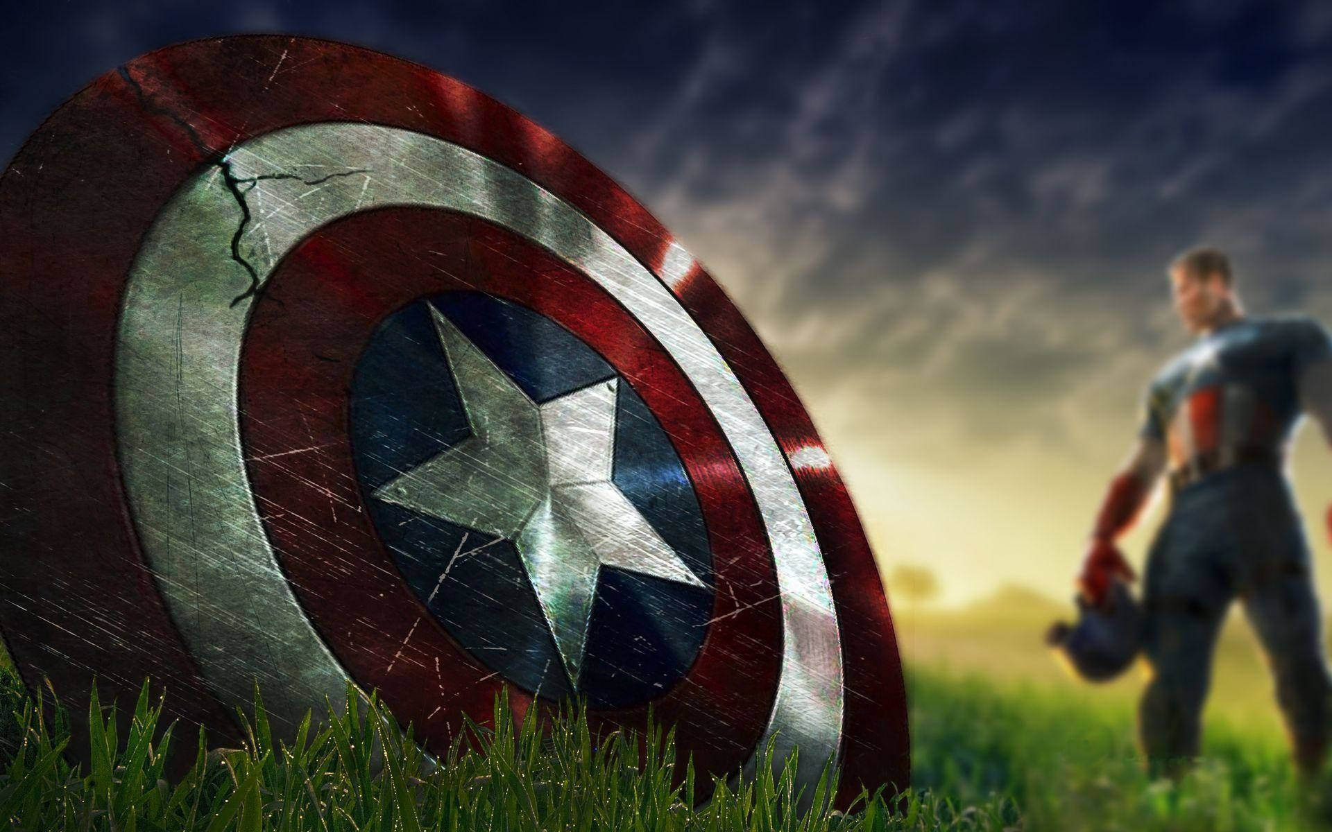 Captain America skjold i græs tapet Wallpaper