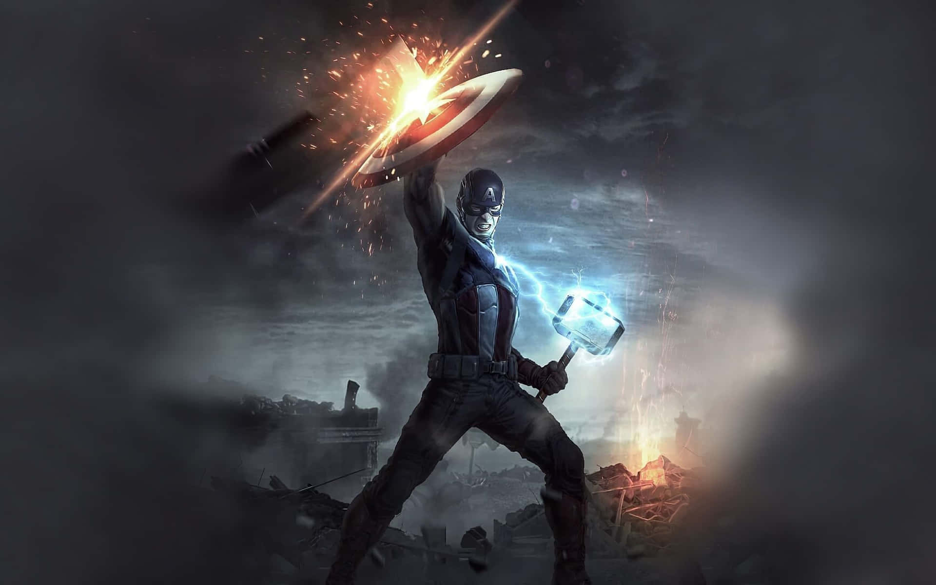 Captain America Schild En Mjolnir Achtergrond