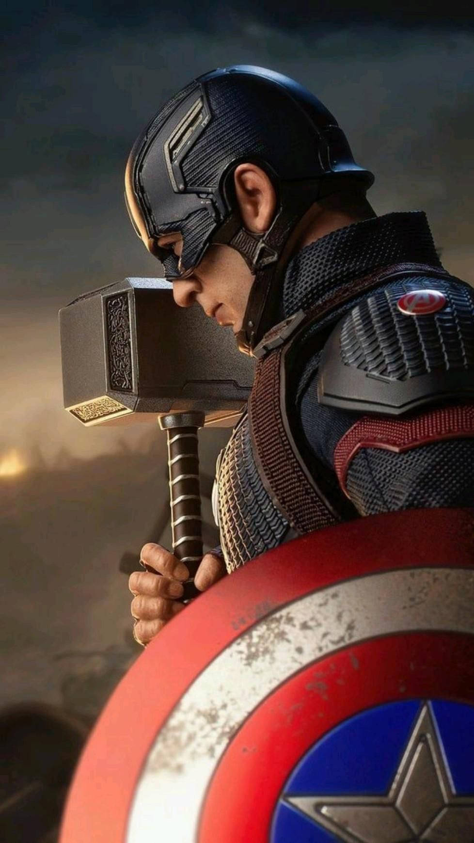 Download Captain America Superhero And Thor Hammer Wallpaper | Wallpapers .com