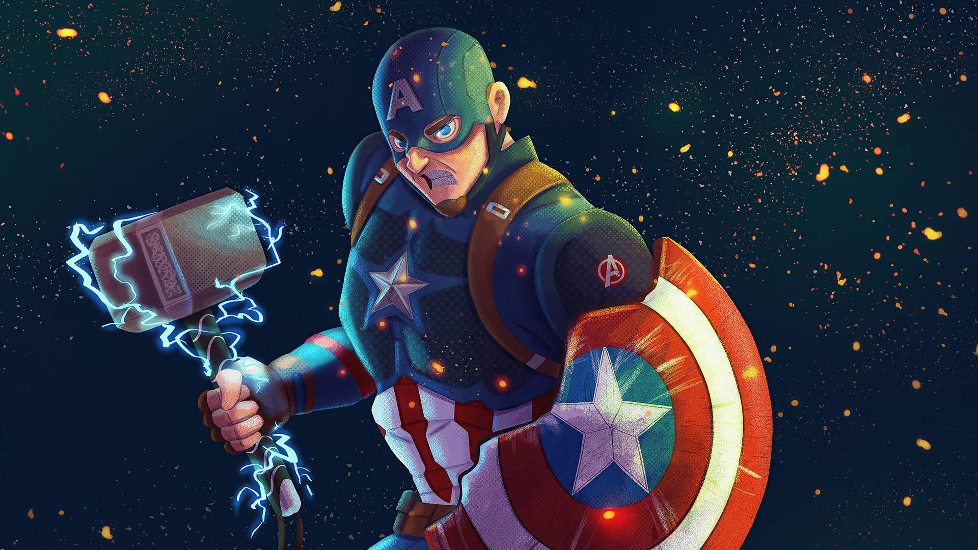Captain America Superhelt Marvel Mash Up Digital Art Tapet Wallpaper