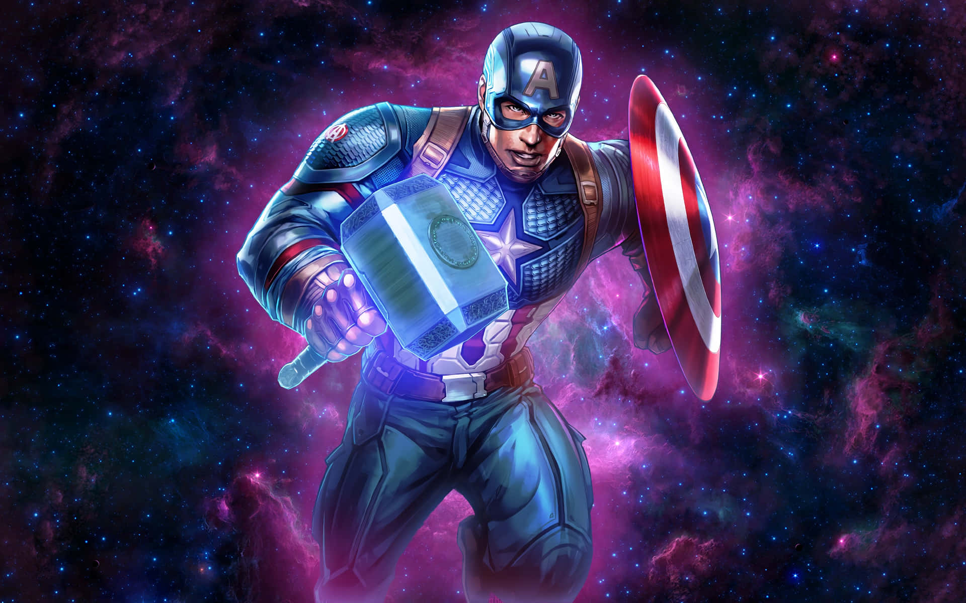 Captain America With Mjolnirand Shield Wallpaper