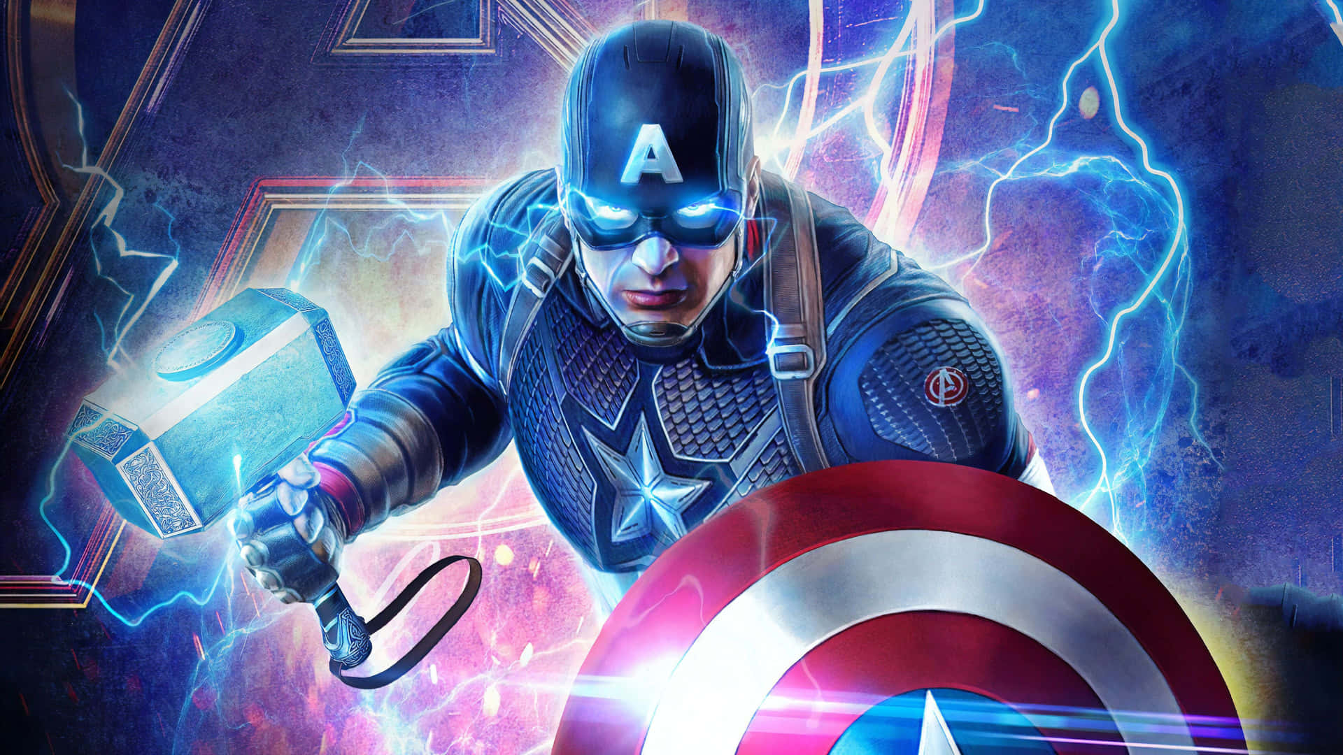 Captain America With Shield And Mjolnir Wallpaper