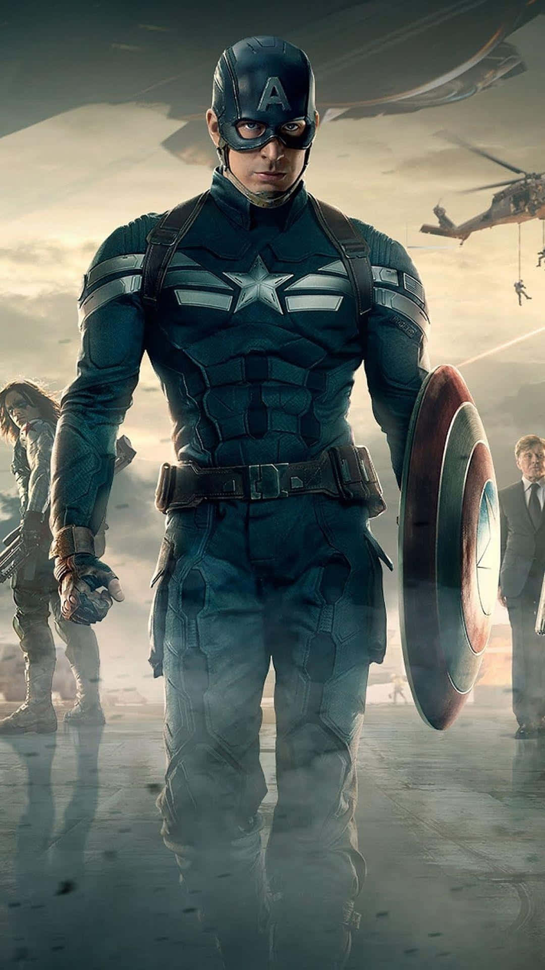 Captain America With Shieldand Team Wallpaper