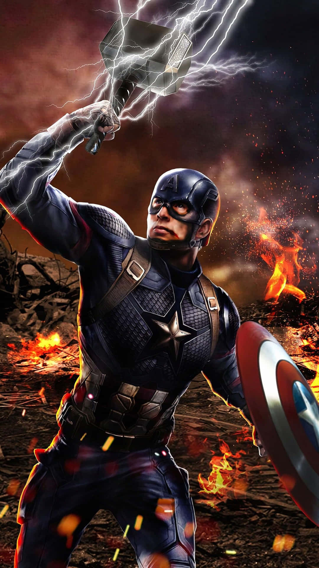 Captain America With Thor Hammeri Phone Wallpaper Wallpaper