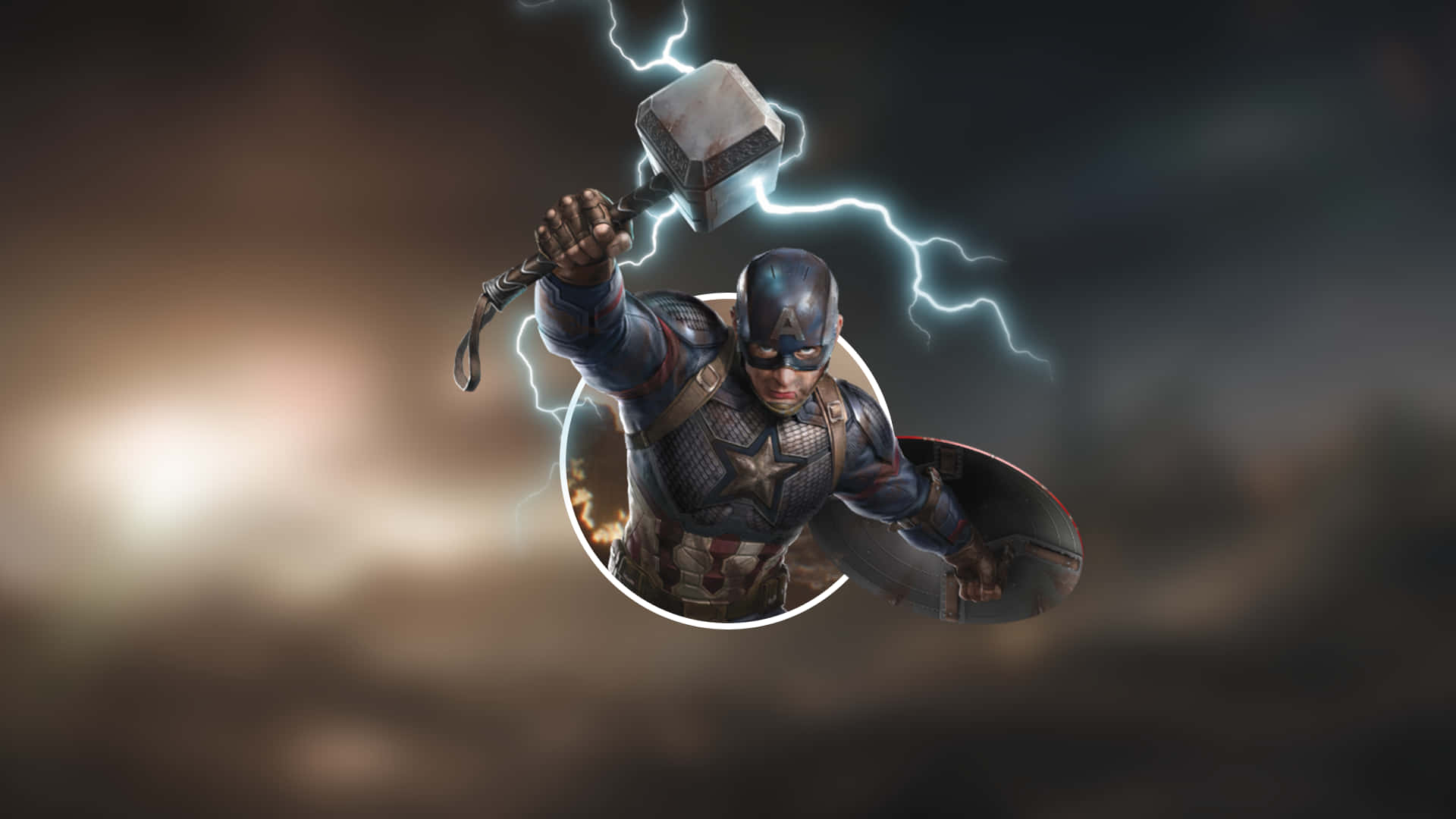 Captain America Worthy With Mjölnir And Shield Background