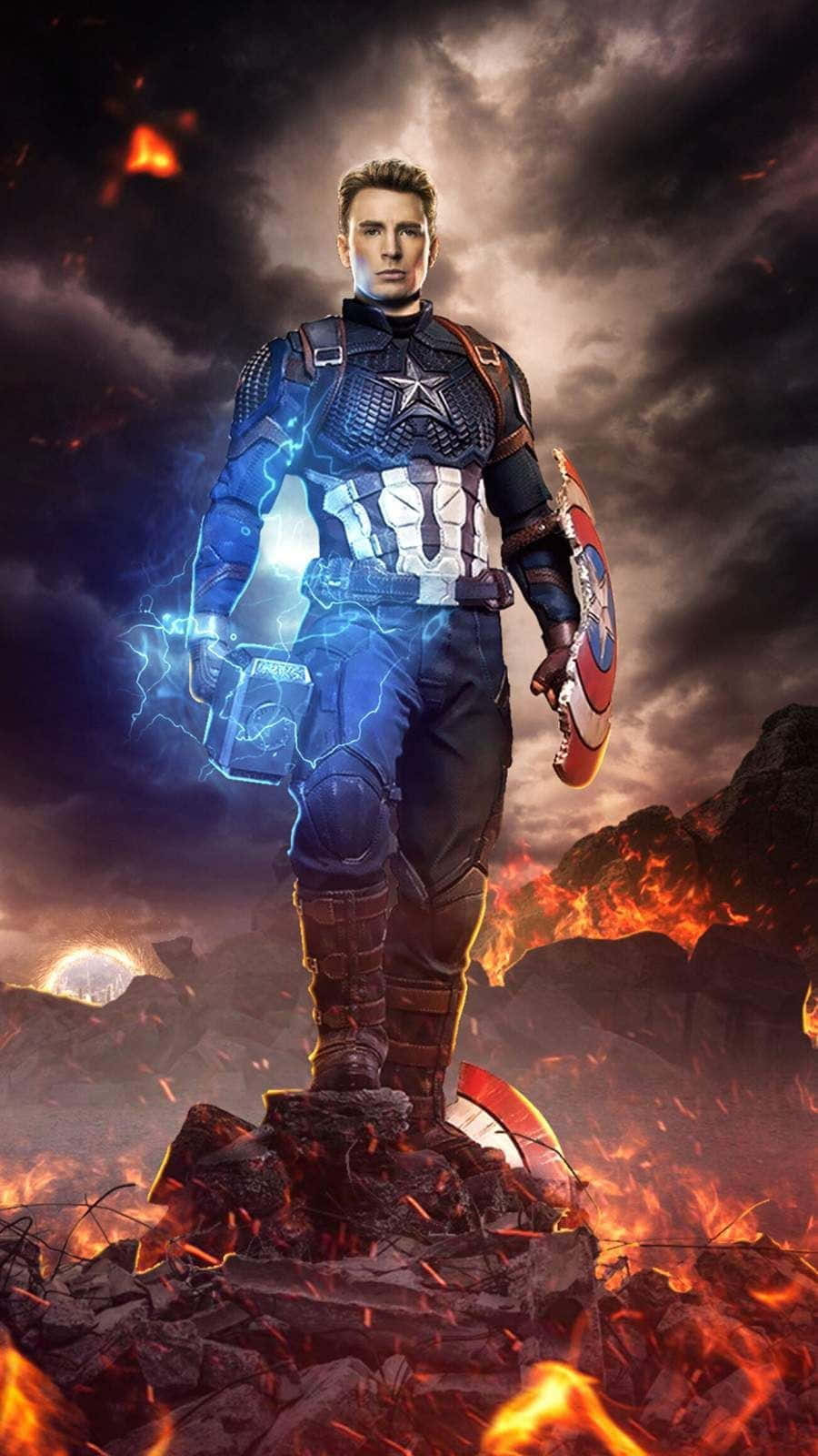 Captain America Worthy With Shield And Mjölnir Background