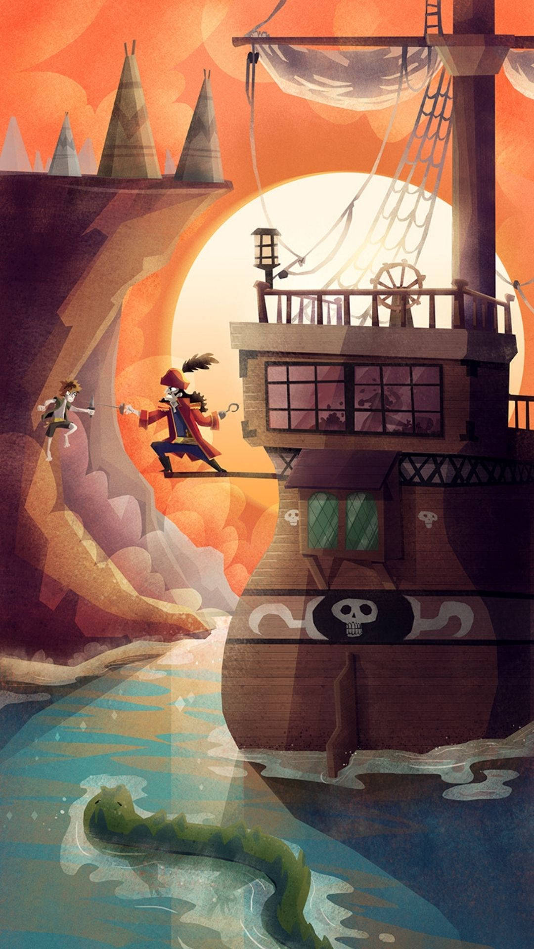 Captainhook Kämpft Gegen Peter Pan Wallpaper