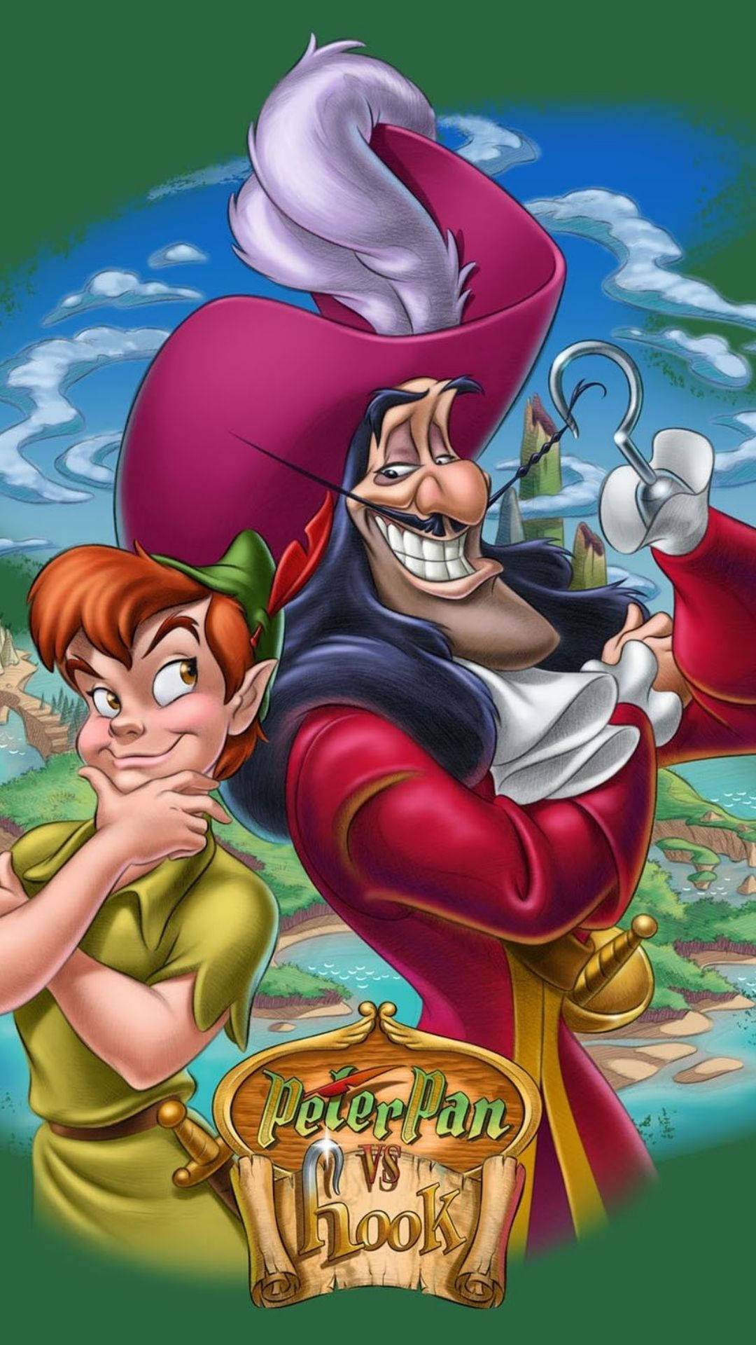 Kapitajn Hook Fra Peter Pan Rider sin Båd Over Det Roede Vand Wallpaper