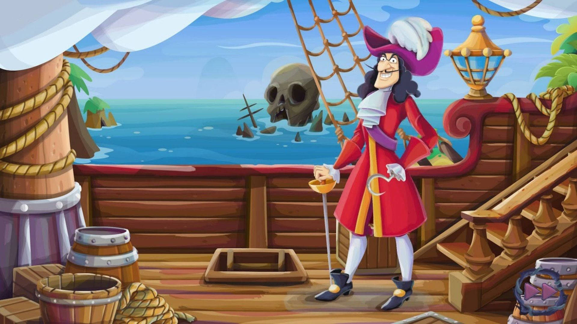 Captain Hook In Pirate Boat Wallpaper
