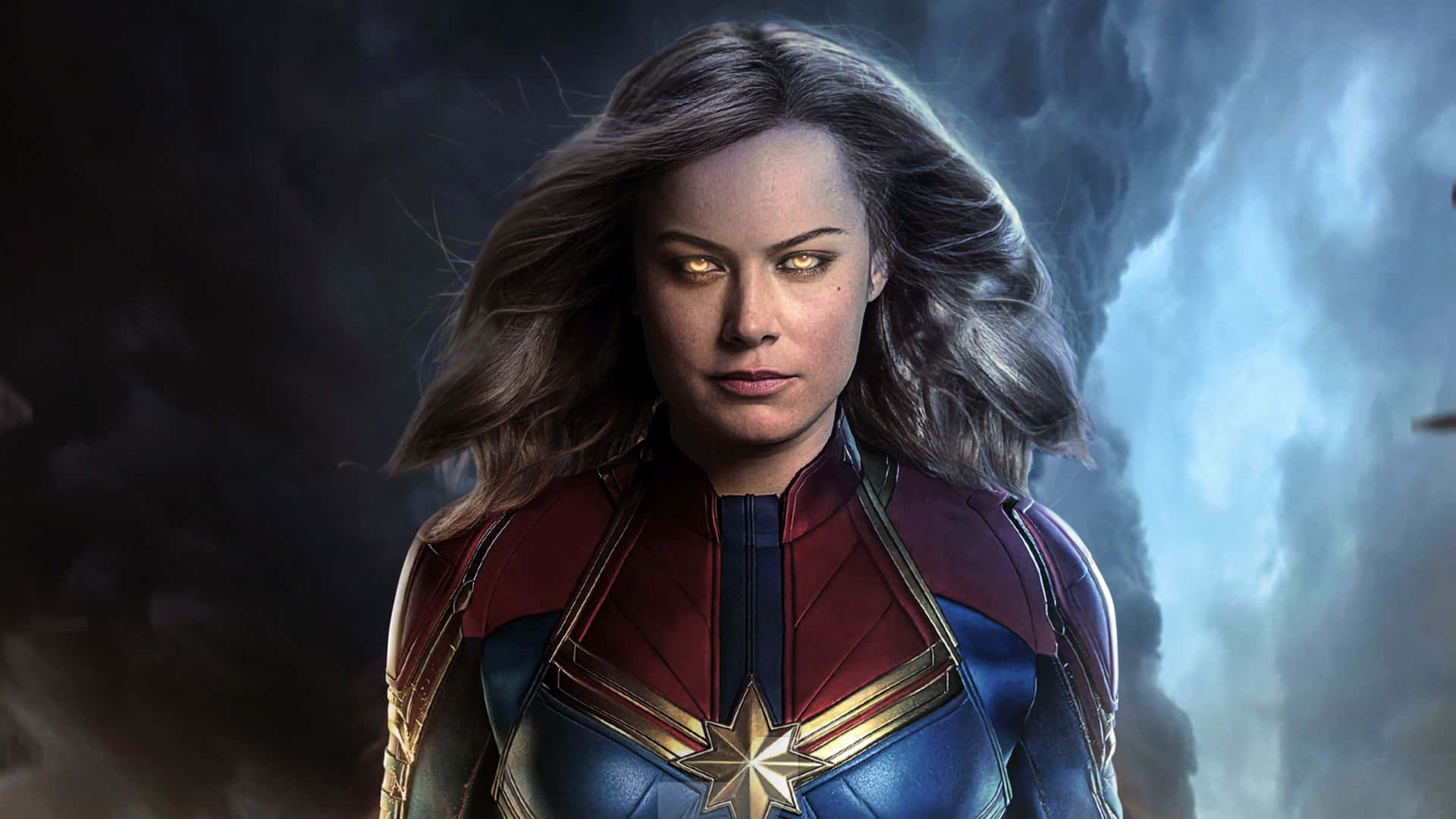 Brie Larson som Captain Marvel i en imponerende stilling Wallpaper