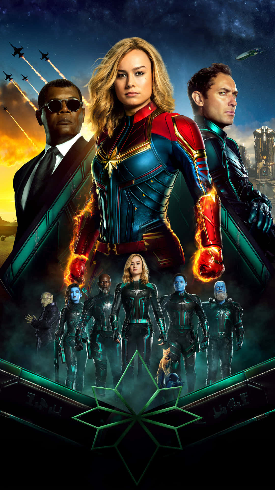 Brie Larson som den magtfulde helt, Kaptajn Marvel 2, klar til at bruge sine udsøgte kræfter til at bekæmpe ondskab. Wallpaper