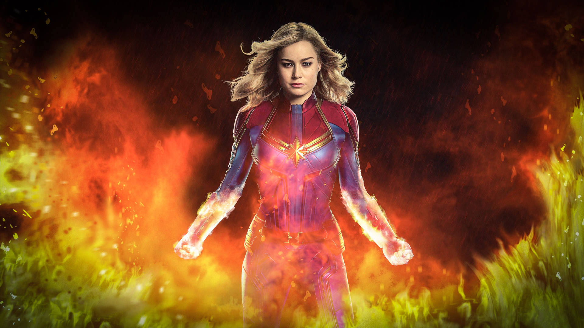 Captain Marvel 4k Burning Flame Wallpaper