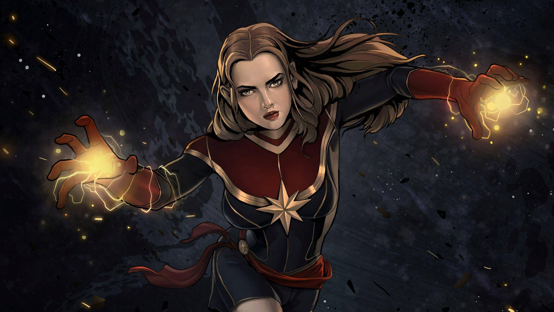 Captain Marvel 4k Comic Artwork With Glowing Hands Wallpaper