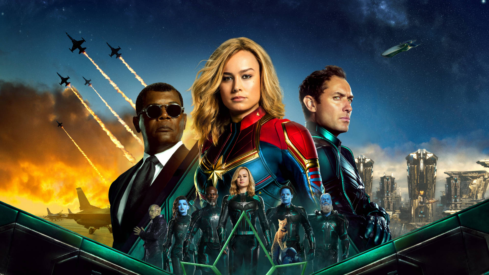 Captain Marvel Allies Hollywood Movie Wallpaper