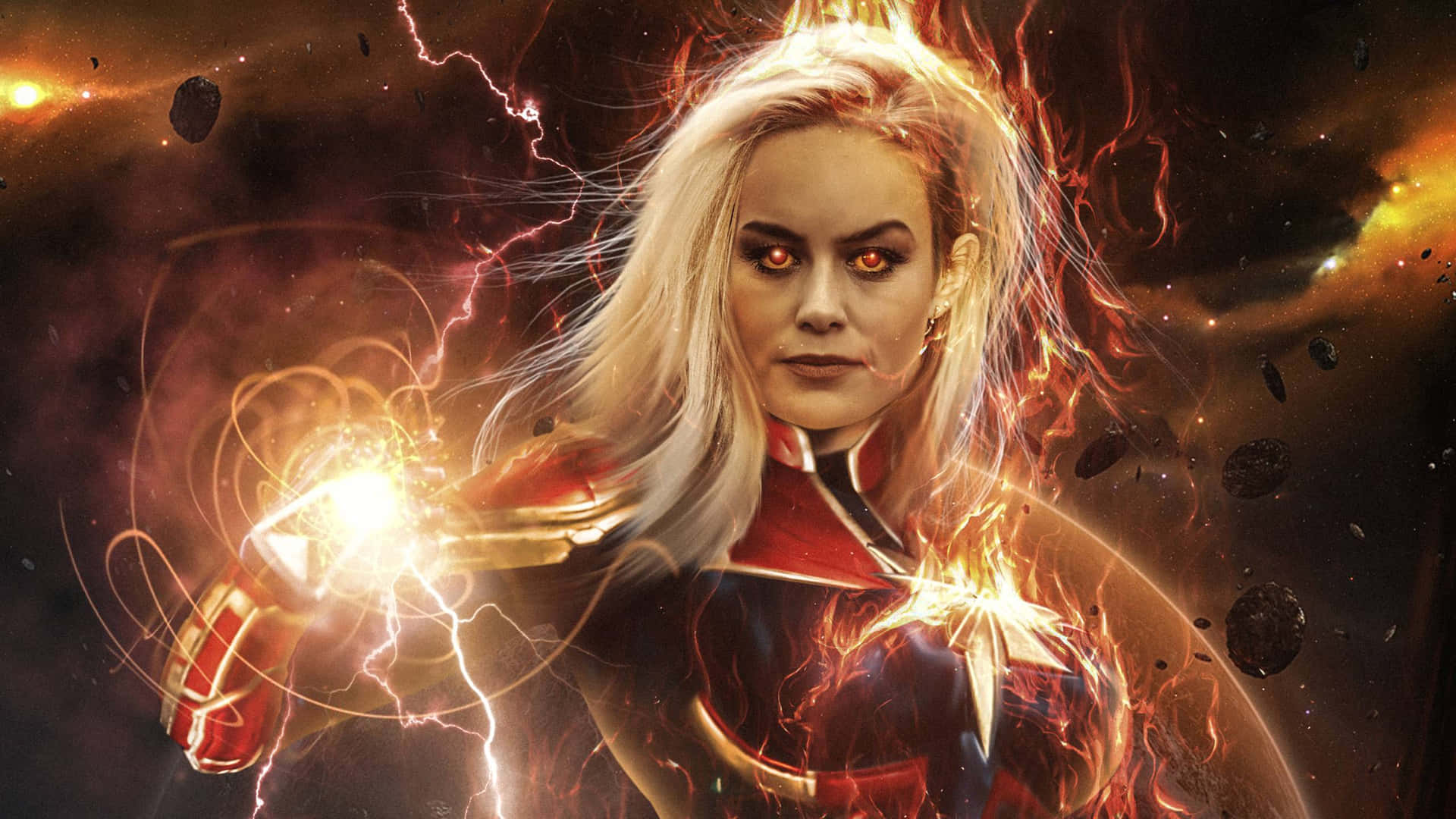 Marvelhjälten Captain Marvel Porträtterad Av Brie Larson.