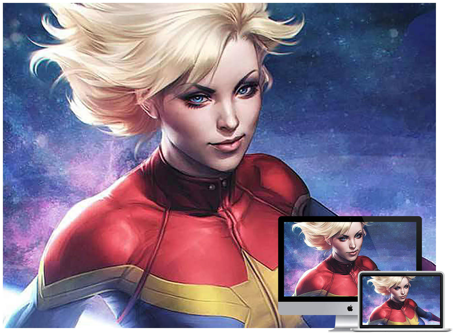 Image  Captain Marvel Working on Computer Wallpaper